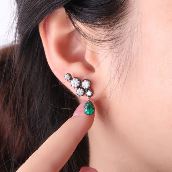 Pear-Shaped Zambian Emerald Gemstone Stud Earring - Image 2