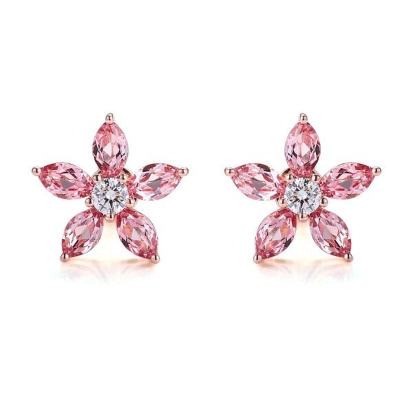 18K real gold marquise pink sapphire flower earring