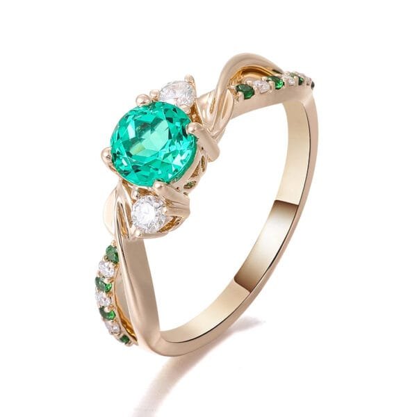 18K Pure Gold Emerald Button  Engagement Ring