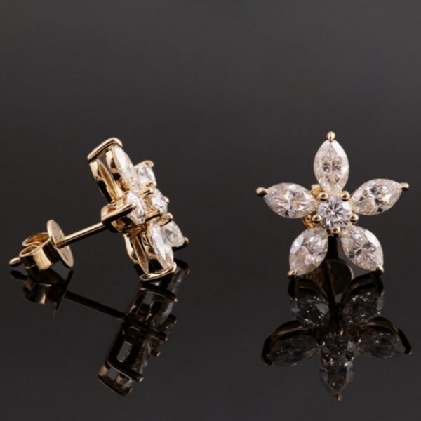 18K real gold marquise pink sapphire flower earring - Image 7