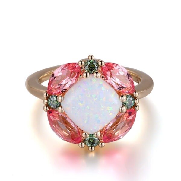 Luxury Color-blocked Gemstone Moissanite Ring