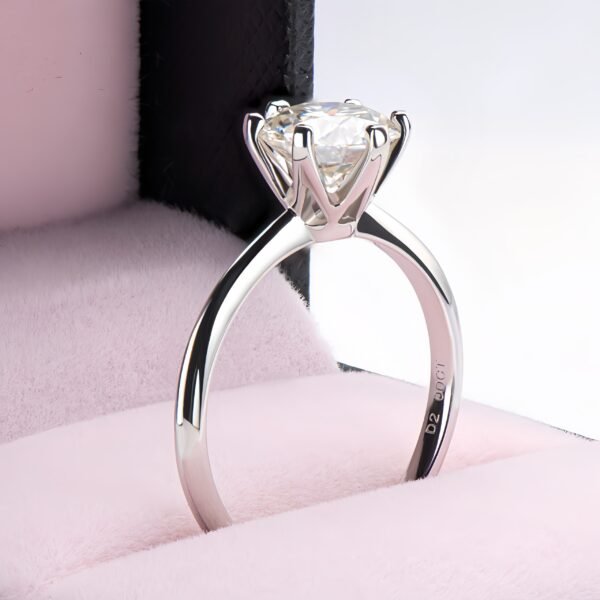 18K White Gold Plated 925 Sterling Silver Moissanite Engagement Ring - Image 6