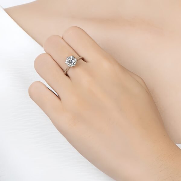 18K White Gold Plated 925 Sterling Silver Moissanite Engagement Ring - Image 2