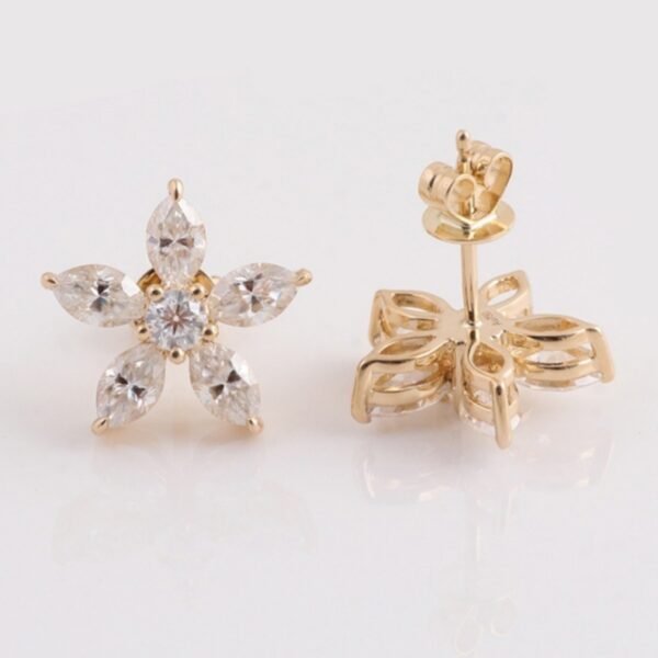 18K real gold marquise pink sapphire flower earring - Image 8