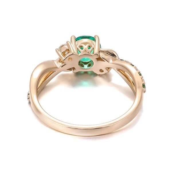 18K Pure Gold Emerald Button  Engagement Ring - Image 4