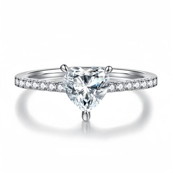 925 Sterling Silver 1.0ct Heart Shaped Moissanite Ring