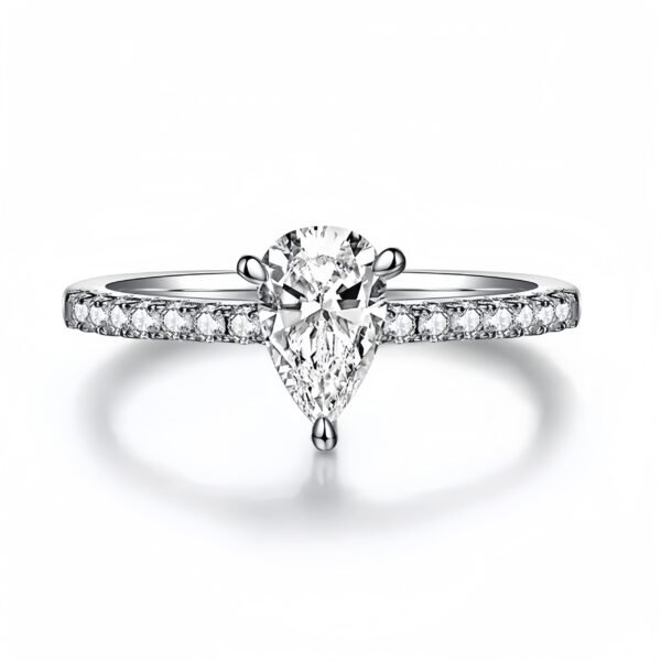 925 Sterling Silver 1.0ct Pear Shape Moissanite Ring