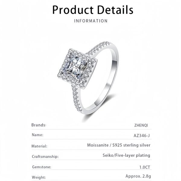 1.0ct Square Moissanite Engagement Ring - Image 4