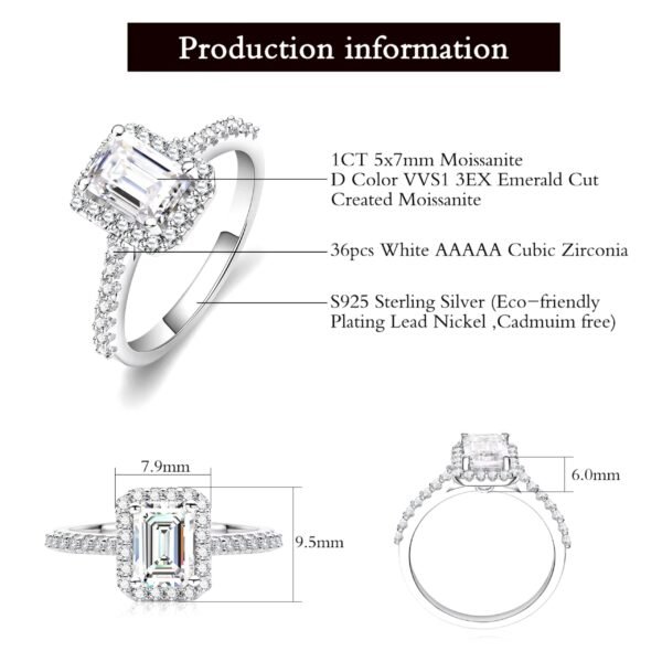 1.0ct Baguette Moissanite Engagement Ring - Image 5