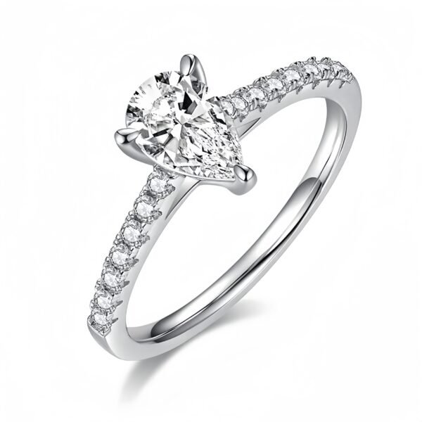 925 Sterling Silver 1.0ct Pear Shape Moissanite Ring - Image 5
