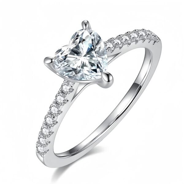 925 Sterling Silver 1.0ct Heart Shaped Moissanite Ring - Image 3