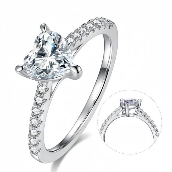 925 Sterling Silver 1.0ct Heart Shaped Moissanite Ring - Image 4