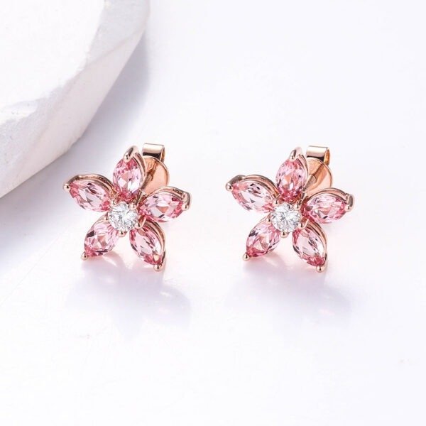 18K real gold marquise pink sapphire flower earring - Image 5