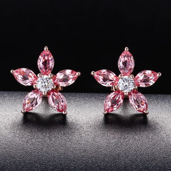 18K real gold marquise pink sapphire flower earring - Image 6