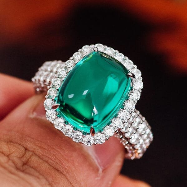 18K White Gold Emerald Diamond Ring - Image 6