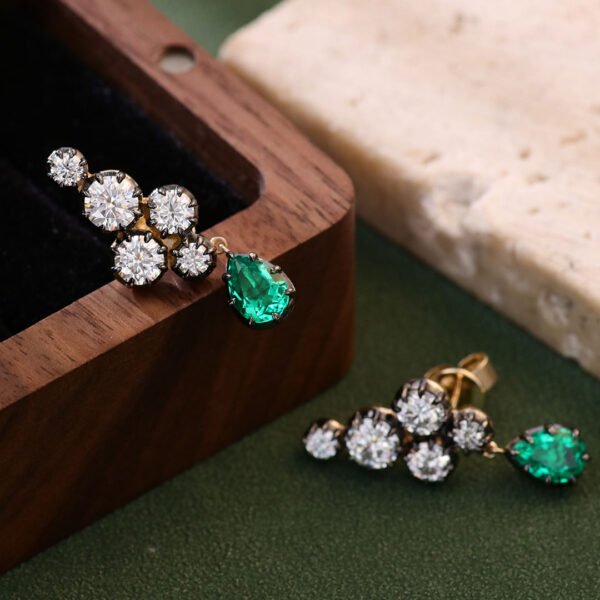 Pear-Shaped Zambian Emerald Gemstone Stud Earring - Image 6