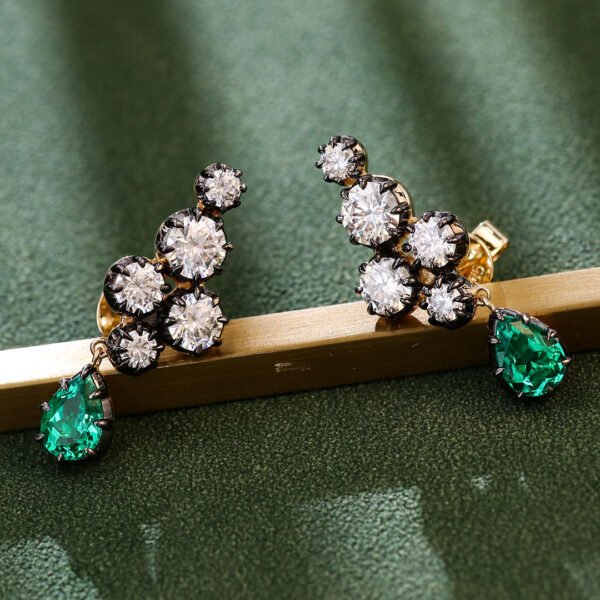 Pear-Shaped Zambian Emerald Gemstone Stud Earring - Image 7