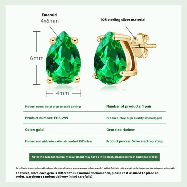 Teardrop Emerald Stud Earring - Image 5
