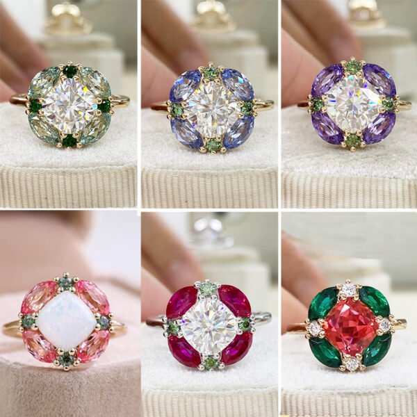 Luxury Color-blocked Gemstone Moissanite Ring - Image 3