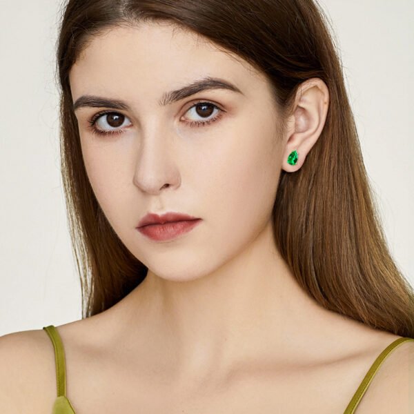 Teardrop Emerald Stud Earring - Image 3