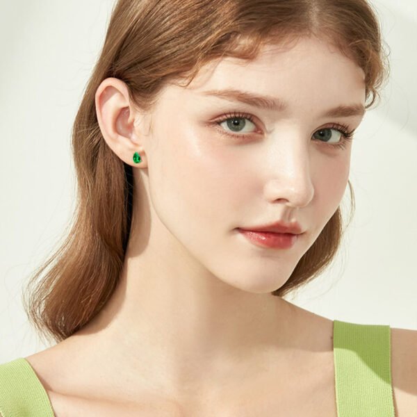 Teardrop Emerald Stud Earring - Image 2