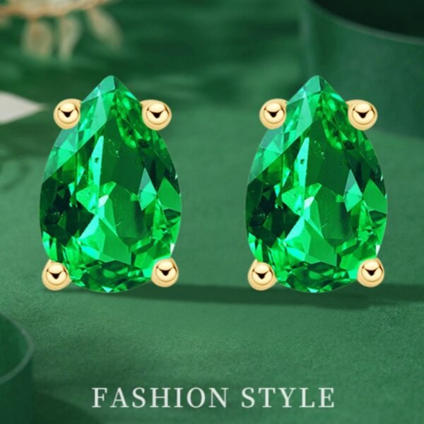 Teardrop Emerald Stud Earring - Image 6