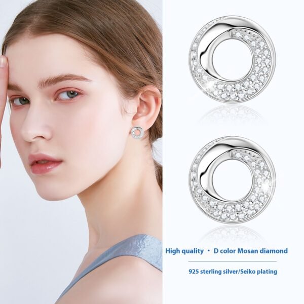 Internet celebrity full diamond moissanite rotating circle Earring - Image 3