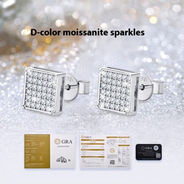 Luxury Square Moissanite Stud Earring - Image 4