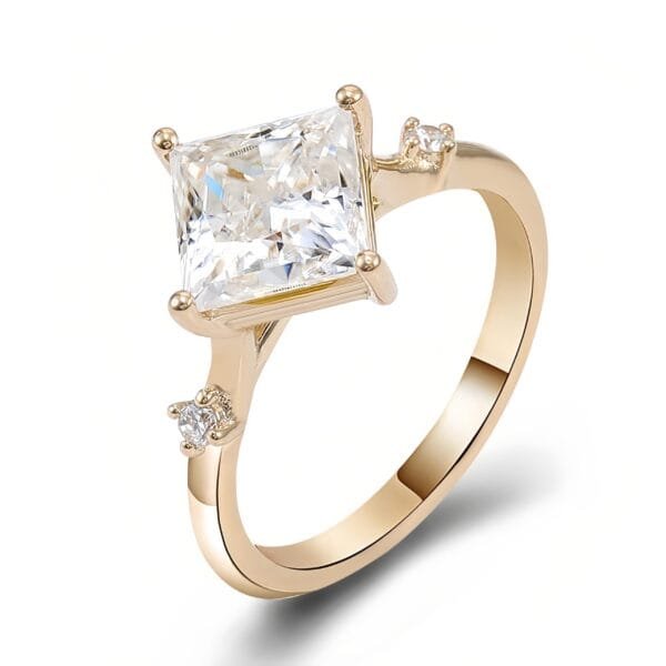 18K Pure Gold 2.0 Carat Moissanite Engagement Ring - Image 4