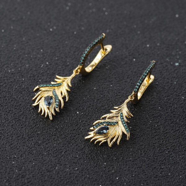 Luan Bird Gold Feather Series Natural Topaz Earring - Image 2