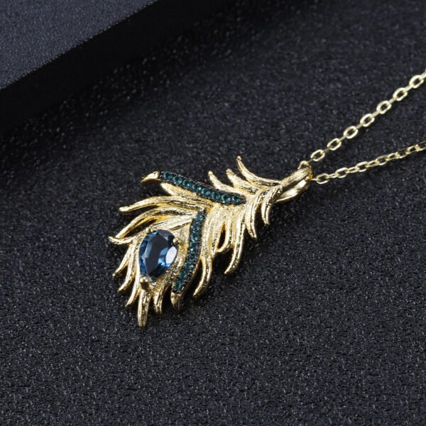 Luan Bird Gold Feather Series Natural Topaz Necklace Pendant - Image 5