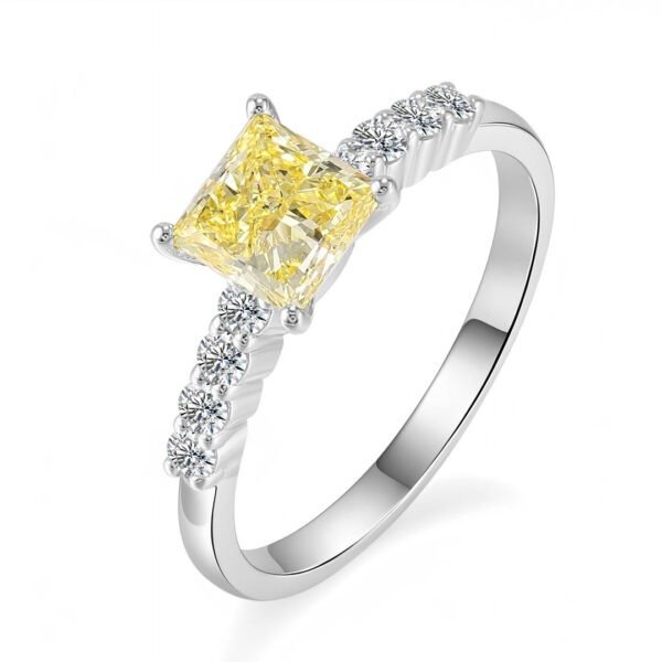 18K white gold 1.0g square yellow diamond ring - Image 4