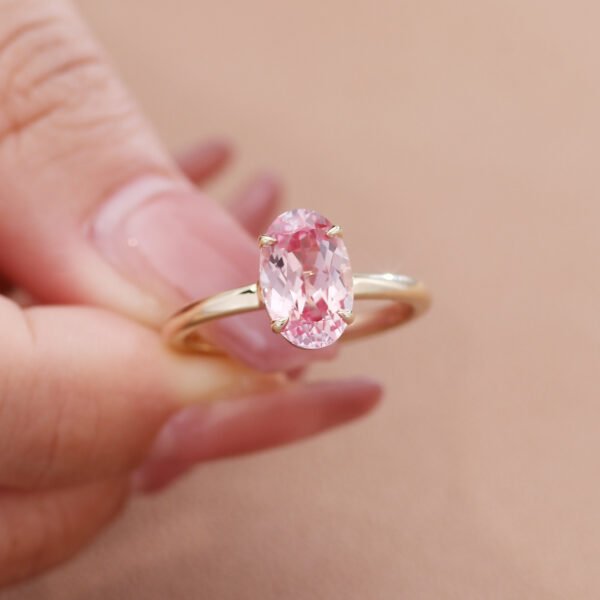 14K Gold Classic Oval 4.0 Carat Lab Gemstone Engagement Ring - Image 9