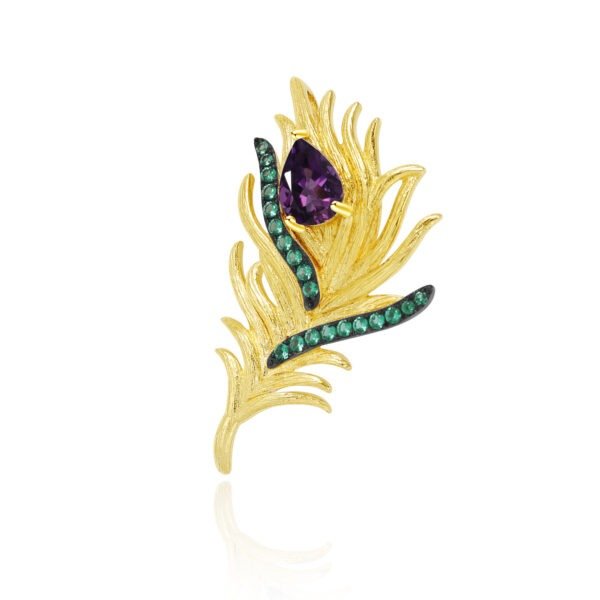 Luan Bird Gold Feather Series Natural Amethyst Feather Brooch