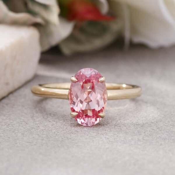 14K Gold Classic Oval 4.0 Carat Lab Gemstone Engagement Ring - Image 7
