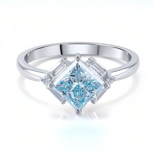 2.0 carat Princess cut aquamarine Engagement Ring - Image 3