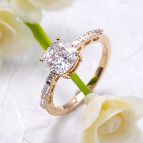10K Gold Cushion 2 Carat Moissanite Ring