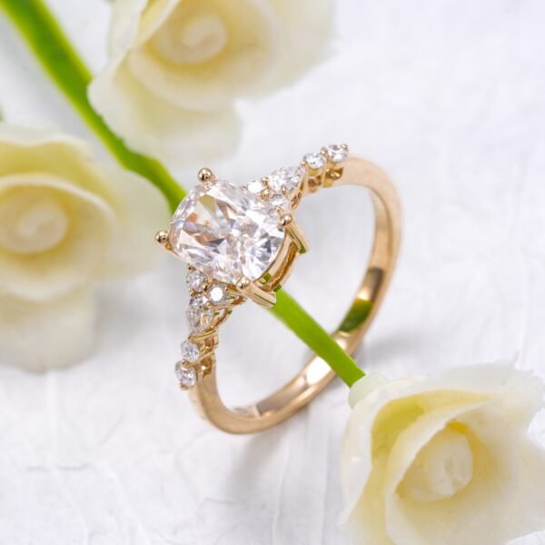 10K Gold Cushion-Shaped Moissanite Engagement Ring