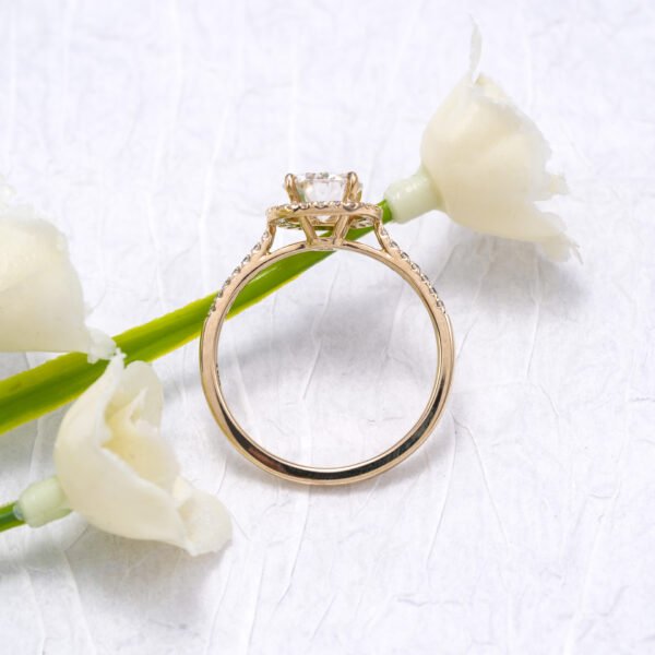 10k Gold Halo Pave Moissanite Engagement Ring - Image 4