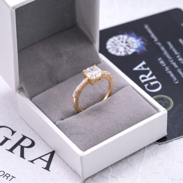10K Gold Cushion 2 Carat Moissanite Ring - Image 2