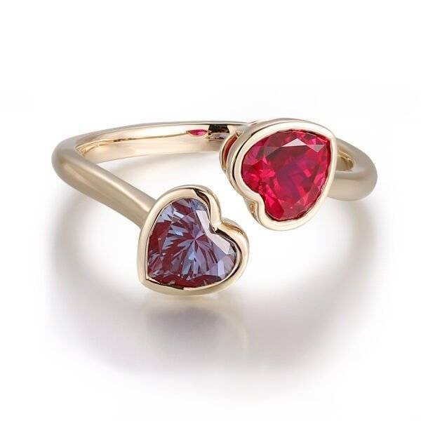 Pigeon Blood Ruby + Alexandrite Double Stone Engagement Ring