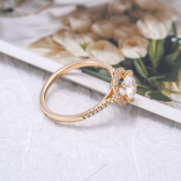 10k Gold Halo Pave Moissanite Engagement Ring - Image 5