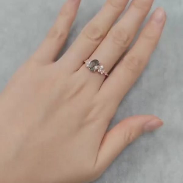 Oval Moss Agate Cluster Engagement Ring - Image 4