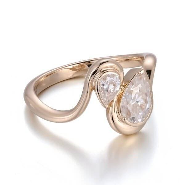 JIEMIIYOU® 14K Pure Gold Diamond Double Stone Engagement Ring
