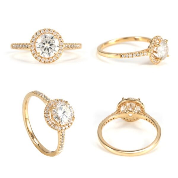 10k Gold Halo Pave Moissanite Engagement Ring - Image 6