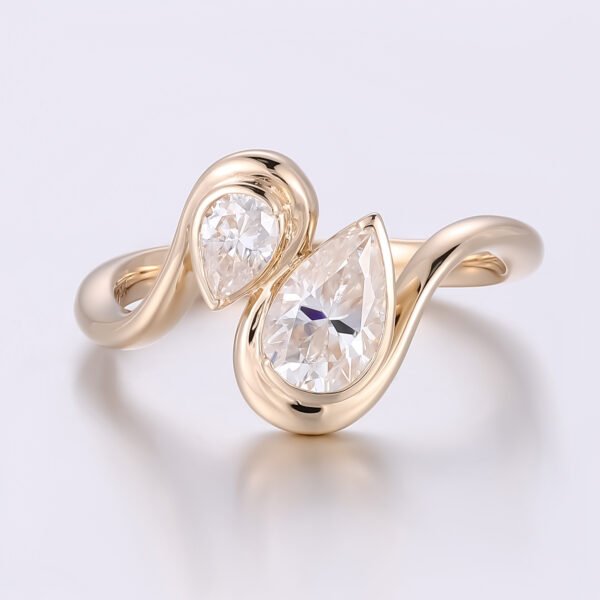 JIEMIIYOU® 14K Pure Gold Diamond Double Stone Engagement Ring - Image 5
