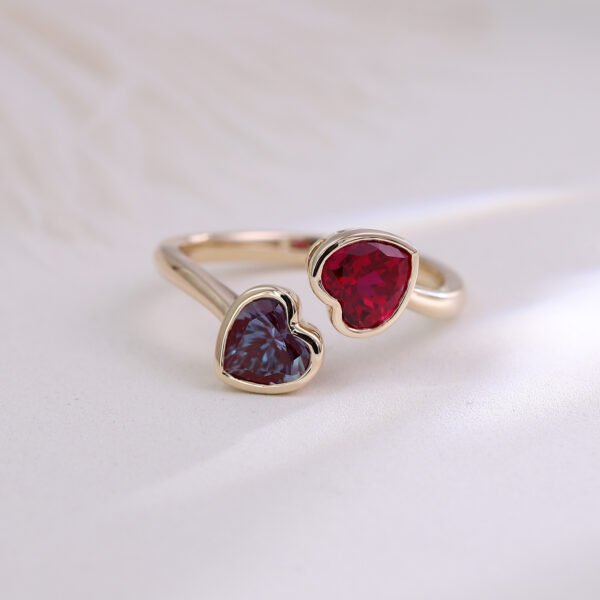 Pigeon Blood Ruby + Alexandrite Double Stone Engagement Ring - Image 5