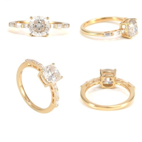 10K Gold Cushion 2 Carat Moissanite Ring - Image 6