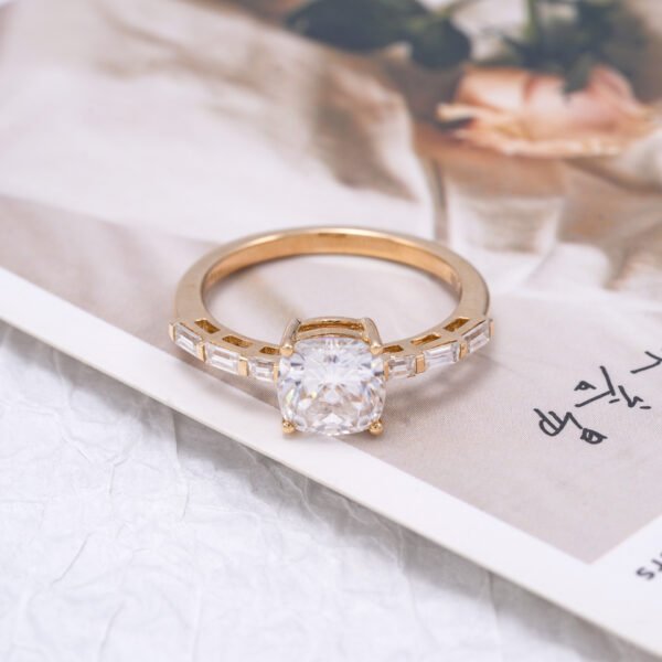 10K Gold Cushion 2 Carat Moissanite Ring - Image 5