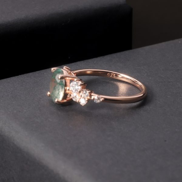 Oval Moss Agate Cluster Engagement Ring - Image 9